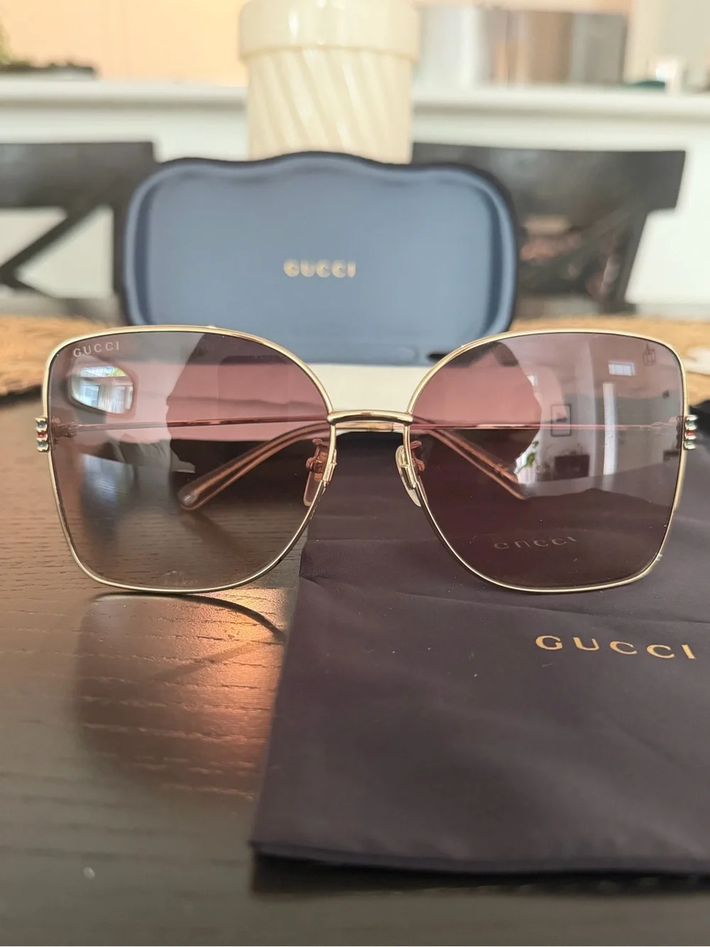 Gucci Gold Frame Sunglasses with Pink Gradient Lenses